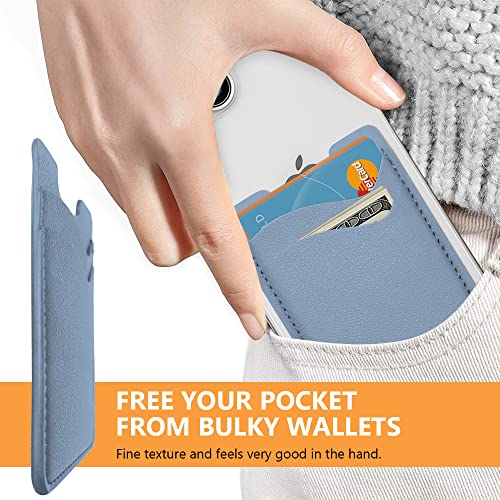 Puxnoin Leather Phone Stretchy Card Holder for Back of Phone, 2Pack Blue - color: Blue