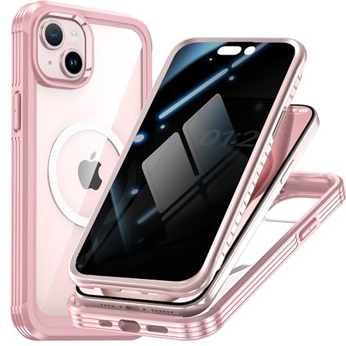 Magnetic Privacy Screen Case for iPhone 15 Plus with Full Body Protection - color: Pink, size: iPhone 15 Plus