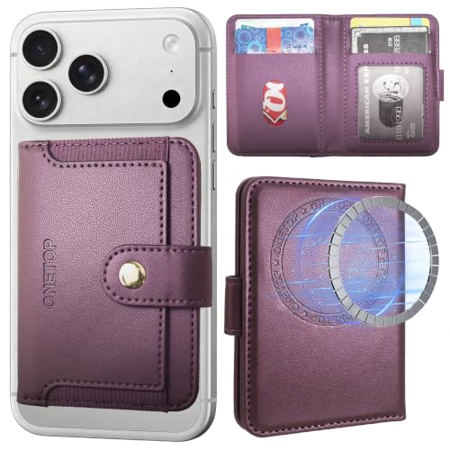 ONETOP for MagSafe Wallet,Magnetic Phone Wallet with 5 Card Slots,Purple | 1-12 Cards/Cash Holder for iPhone 17/16/15/14/13/12 Series,Detachable Wallet Stick-On Back,PU Leather RFID Blocking Kickstand - color: Purple
