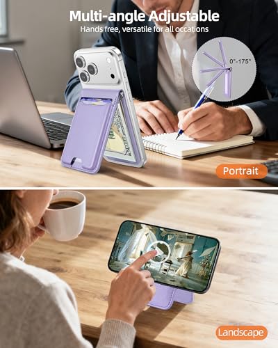 For Magsafe Wallet with Money Clip, 5 Card Holder, Adjustable Stand | Strongest Magnetic Wallet for iPhone 17/16/15/14/13/12 Series, ID Window, RFID Blocking, Not for 13/12 Mini, Light Purple - color: Light Purple