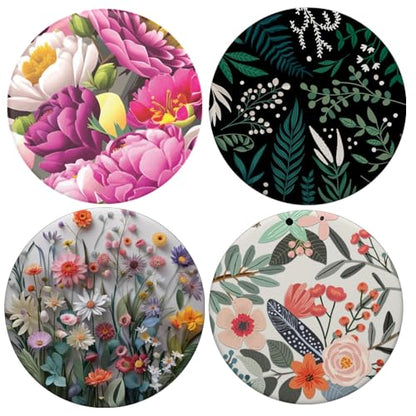 Universal Collapsible Phone Grip & Stand Holder - 360° Rotating Foldable Sticker Mount for iPhone Android Smartphones Tablets 4 Pack - Rose Gold Pink Black Flowers