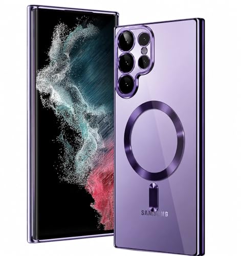 Magnetic Glossy Case for Samsung Galaxy S22 Ultra,S22 Ultra Phone Case Slim Clear Luxury with Camera Protector [Compatible with MagSafe], Shockproof TPU Cover for Samsung S22 Ultra Cases-Purple - color: Purple, size: Samsung Galaxy S22 Ultra