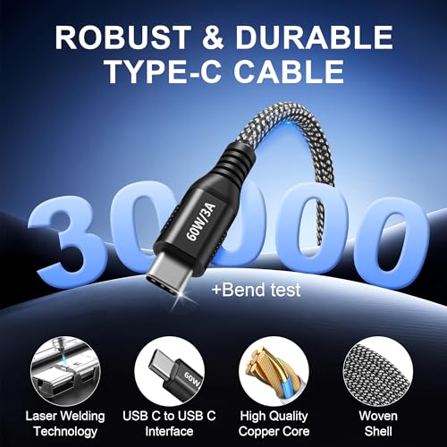 20ft USB C to USB C Cable 60W Fast Charging, Super Long Braided Type C Cable for iPhone 15/15 Pro/16/17, Samsung Galaxy S24, iPad Pro/Air, MacBook Pro/Air, Google Pixel (USB 2.0 Data Sync)