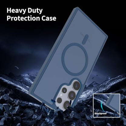 for Samsung Galaxy S24 Ultra Case Magnetic, [Compatible with Magsafe] 6.8 Inches Slim Fit Heavy Duty Protection Wireless Charging TPU and PC Shockproof Anti-Slip Protective Phone Cover, Blue - color: Blue Magnetic