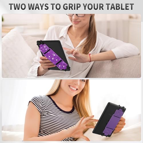 MoKo 2 Pack Hand Strap for 6-8" Kindle eReaders Tablets, Deep/Shiny Purple - color: Deep Purple+Glitter Purple