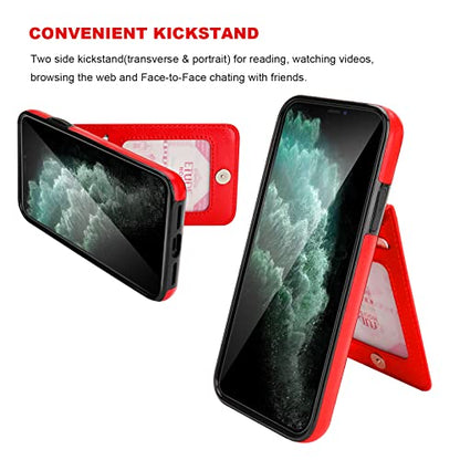 KIHUWEY for iPhone 11 Pro Max Wallet Case Card Holder Kickstand, Red | Credit Card Slots, PU Leather, Magnetic Clasp, Flip Heavy Duty Protection Cover for Men and Women - color: Red