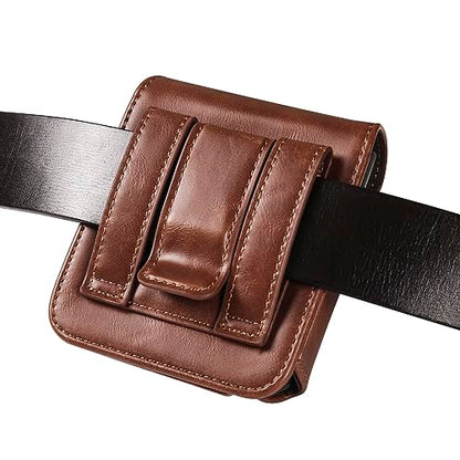 Galaxy Z Flip Leather Waist Bag Brown, Mens Leather Mobile Phone Carrying Case with Belt Clip Holder Handbag Compatible with Samsung Galaxy Z Flip 8/7/6/5/4/3 5G SM-F700/F707/F711, Moto RAZR 5G - color: Brown