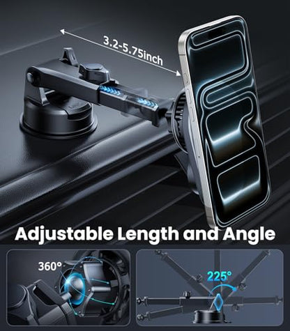 Wireless Magnetic Car Phone Holder Mount with Cooling Fan & RGB Lights, 15W Fast Charging Auto-Rotate Suction Cup Charger for iPhone 17/16/15/14/13 S25 Samsung, Car Dashboard/Windshield Mount - size: Suction cup