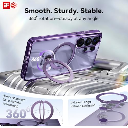 CASEKOO Glossy Purple 26U Case with 360 Spin Magnetic Stand,Fit for MagSafe | 360 Spin Magnetic Stand, Fit for MagSafe, 18FT MIL-STD Protection, Invisible Ring Holder Phone Case - color: Purple