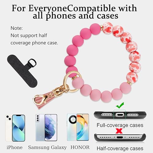 Silicone Beaded Phone Wrist Strap for Women, BPA-Free Silicone - color: Pink Heart