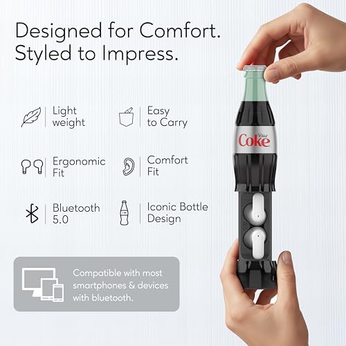Diet Coke Bottle Shaped Wireless Earbuds – Bluetooth 5.0 Headphones with Built-in Mic, Voice Assistant Compatibility, 9H Playtime, HD Stereo Sound, Noise Cancelling – Compatible with Apple & Android - color: Grey