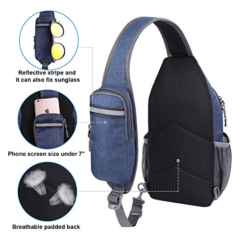 WATERFLY Crossbody Sling Backpack Sling Bag Travel Hiking Chest Bag Daypack | Small Hiking bag,Multi-compartment storage,Water-resistant,Breathable back pad,Reversible adjustable shoulder strap - color: Navy Blue