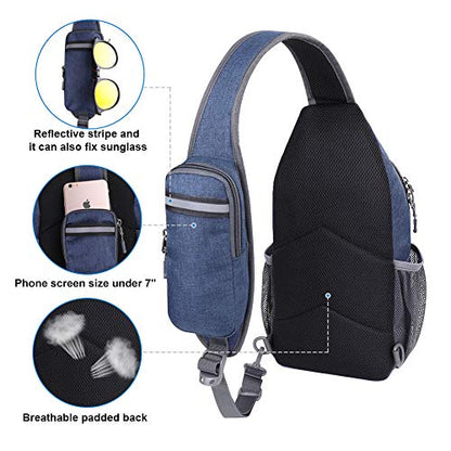 WATERFLY Crossbody Sling Backpack Sling Bag Travel Hiking Chest Bag Daypack | Small Hiking bag,Multi-compartment storage,Water-resistant,Breathable back pad,Reversible adjustable shoulder strap - color: Navy Blue