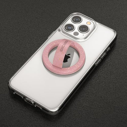Encased Magnetic Phone Grip Holder (Compatible with MagSafe) Thin Silicone Finger Loop Ring for iPhone (Pink Glitter) - color: Pink