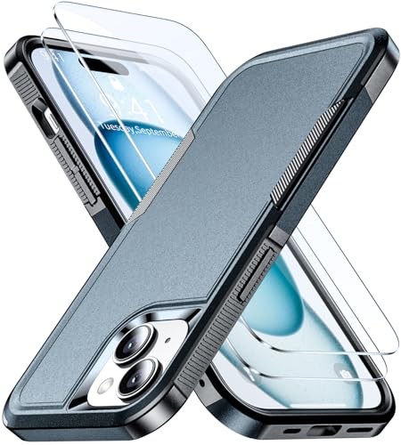 Shockproof for iPhone 15 Case,[15 FT Military Grade Drop Protection],with 2X [Tempered Glass Screen Protector ] with Air Bumpers Full-Body Protective Phone Case-Navy Blue - color: Navy Blue