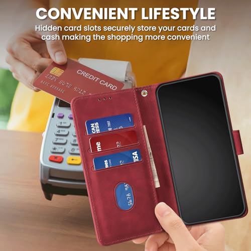 Wallet Case for Motorola Moto G Power (2025), Red | RFID Blocking, Magnetic Closure, Card Holder, Kickstand, Shockproof Flip Cover - color: Red