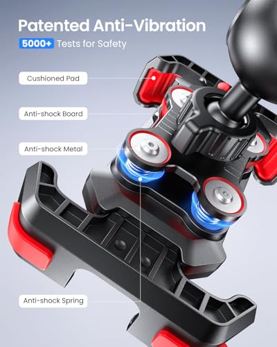 LOXP Anti-Shake Motorcycle Phone Holder with 2026 Dual Vibration Dampener - color: Red