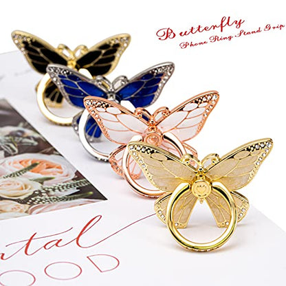 Doflyesky Butterfly Cell Phone Ring Grip Holder, 360 Degrees Rotation Phone Ring Grip Stand, Metal Finger Kickstand Compatible with iPhone, Samsung Galaxy, Android Phone Cases
