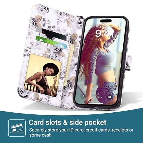 ULAK Compatible with iPhone 15 Pro Max Wallet Case Card Holder, Black | for Women with Credit Card Holders, [RFID Blocking], Designed Flip PU Leather Kickstand Shockproof Protective Cover - color: Black, size: iPhone 15 Pro Max - 6.7 inch