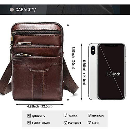 Cell Phone Shoulder Bag Leather Men, Waterproof Phone Waist Bag Messenger Bag Crossbody Purse with Belt Loop Wallet Case - color: Coffee