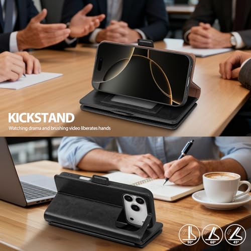 Compatible with iPhone 17 Pro Case Wallet with Card Holder [9 Card Slot] Women Men,RFID Blocking Luxury PU Leather Phone Case Flip Folio Protector Cover Credit Card Slot Kickstand,Black - color: Black, size: iPhone 17 Pro