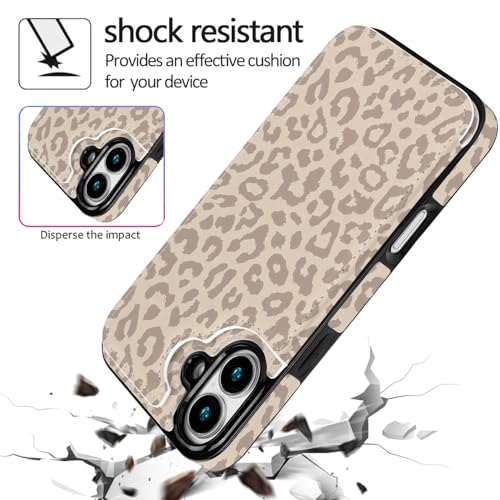 Compatible with iPhone 16 Case Wallet with Card Holder, Flip PU Leather Built-in Card Slots, Kickstand and Shockproof Case for iPhone 16 6.1 inch Women Men (Beige Leopard) - color: Beige Leopard, size: iPhone 16 6.1 inch