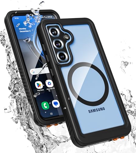 Encased Waterproof Case for Samsung Galaxy S25 with Belt Clip - Full Body Protective Cover with Built-in Screen Protector & Holster (Clear/Black) - size: S25