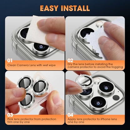 iPhone 16 Pro/16 Pro Max Camera Lens Protector Bling Diamond, Gray - color: Gray, size: 16 Pro/Max