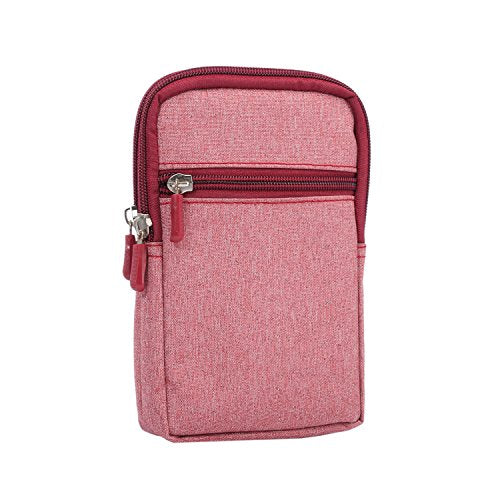 Men's Cell Phone Waist Bag Vertical, Cellphone Belt Loop Holster, Outdoor Sport Travel Nylon Small Mobile Phone Pouch Smartphone Waist Bag with Carabiner Hook Pen Holder Zipper Handbag Carrying Case - color: Wine Red