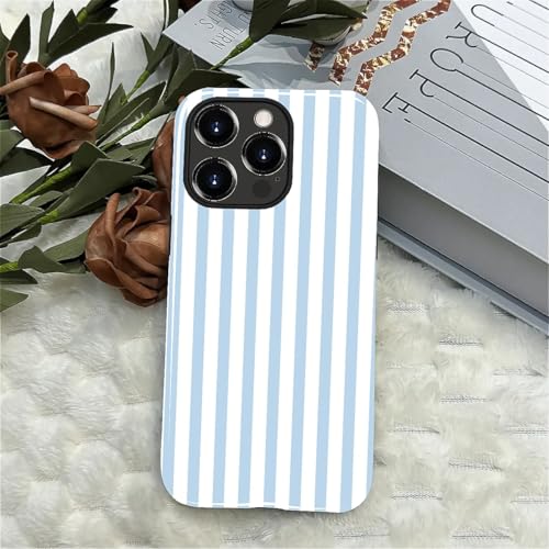 Compatible with iPhone 15 Pro Case,Glossy 2-in-1 Sleek All-Inclusive Dual-Layer Material Soft TPU + PC Back for Blue Stripes Geometric Pastel Summer Beach - color: Blue Stripes Geometric Pastel Summer Beach-Glossy, size: iPhone 15 Pro