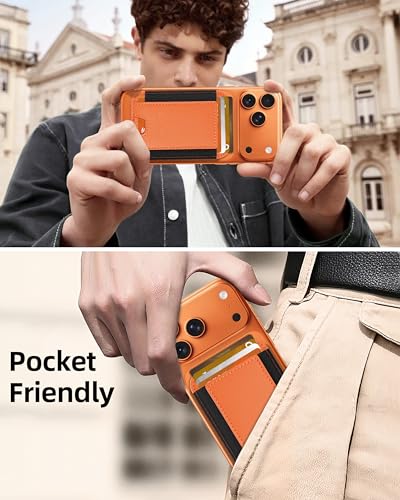 HiWe for MagSafe Wallet, 7 Cards Holder for Phone Case, RFID Blocking - color: Cosmic Orange Wallet - Black Band