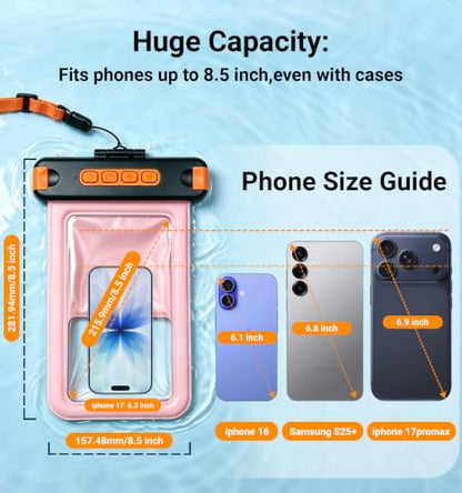 IP68 Bluetooth Shutter Waterproof Phone Pouch Case,Floating,Pink | Hands-Free Photo & Video Underwater Control.Large Waterproof Phone Case Universal Fit for 8.5" Phone(iPhone Samsung Google) - color: Pink