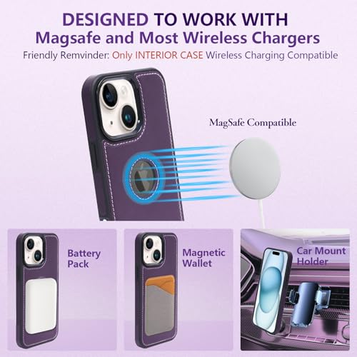 2 in 1 PU Leather for iPhone 14 Plus/15 Plus Case, Detachable Wallet Case with Card Holder, Removable Flip Folio Cover with RFID Blocking, Stand Shockproof Phone Cover（Compatible with MagSafe） Purple - color: Purple, size: Iphone 14 plus / 15 plus