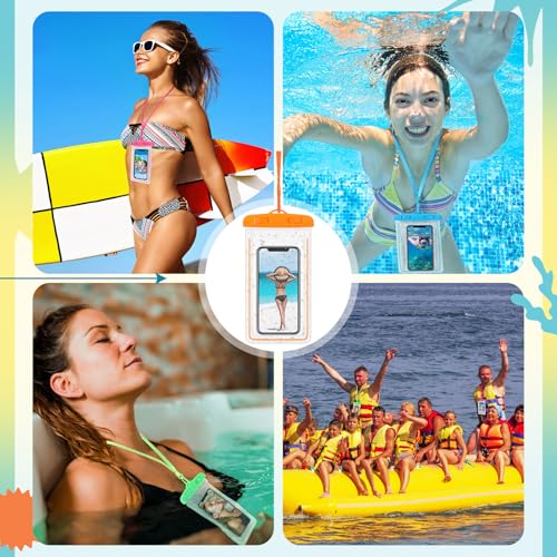 Abbylike 80 Pcs Universal Waterproof Phone Pouch Multicolor Waterproof Phone Case Dry Bag with Lanyard Glow in The Dark Outdoor Swimming Snorkeling Bag Beach Travel Must Haves for Smartphone up to 7''