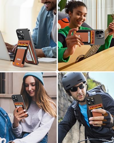 For Magsafe Wallet Stand, 10 Cards Holder, Strongest Magnetic Wallet | Leather Magnetic Phone Wallet for iPhone 17/16/15/14/13/12 Series, ID Window, 4 Card Slot, RFID Blocking, Brown - color: Brown