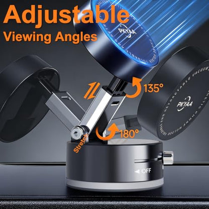 PKYAA 2026 Upgraded Foldable and Retractable Magnetic Mount, Vacuum Suction Magnetic Phone Holder, A Movable Vacuum Suction Cup Car Phone Stand for Cars/Gyms/Mirrors/Smooth Surface (Black) - color: Black