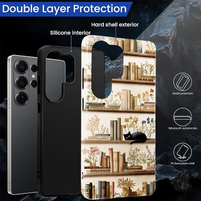 Compatible with Samsung Galaxy S26 Ultra Case,Glossy Case All-Round Protection Shockproof Anti-Scratches TPU Cover,Cases for Man Woman-Bookshelf Books Plants Cat - color: Bookshelf Books Plants Cat, size: Galaxy S26 Ultra