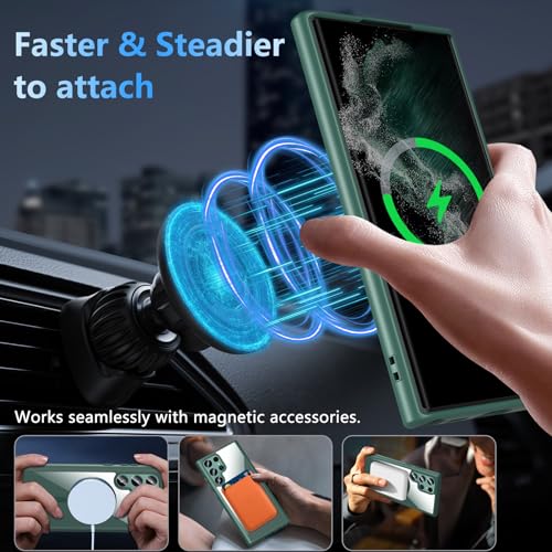 Hensinple for Samsung Galaxy S22 Ultra Case Magnetic, Galaxy S22 Ultra Phone Case [Compatible with Magsafe] Wireless Charging Translucent Back Shockproof Cover Case 6.8 Inch, Green - color: Green-S22 Ultra, size: Galaxy S22 Ultra 6.8 inch