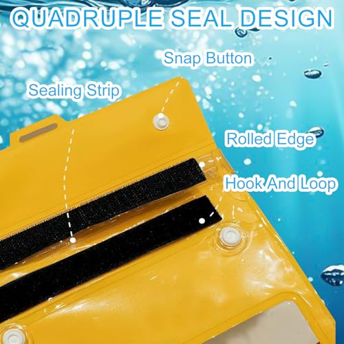 Water-Resistant Phone Pouch with Touch Screen Access, Dry Bag for Phone & Small Essentials, for Swimming, Kayaking, Beach & Travel Yellow