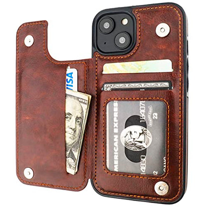ONETOP for iPhone 14 Wallet Case with Credit Card Holder,Brown - color: Brown