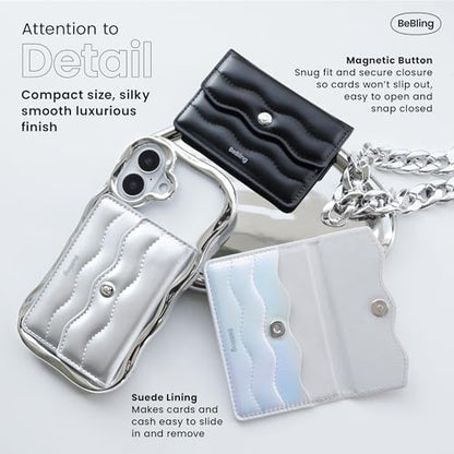 iFace BeBling MagSynq Card Wallet [MagSafe Compatible] Metallic Ripple Design, Vegan Leather, Suede-Lined Slim Magnetic Wallet for Cards & Cash [Fashion Tech Gift for Women] - Silver - color: Silver