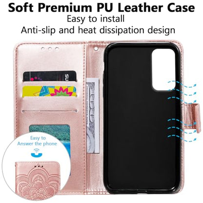EYZUTAK Case for Samsung Galaxy A16 4G/5G, Premium Leather Magnetic Closure Flip Wallet Phone Case with Card Holder Cash Slot Stand Function Embossed Mandala Flower Shockproof Lanyard Cover -Rose Gold - color: Rose Gold, size: Samsung Galaxy A16 4G/5G