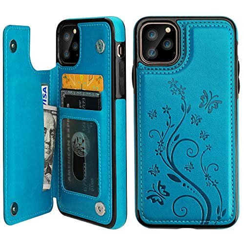 Vaburs for iPhone 11 Pro Max Wallet Case Card Holder Butterfly, Blue - color: Blue