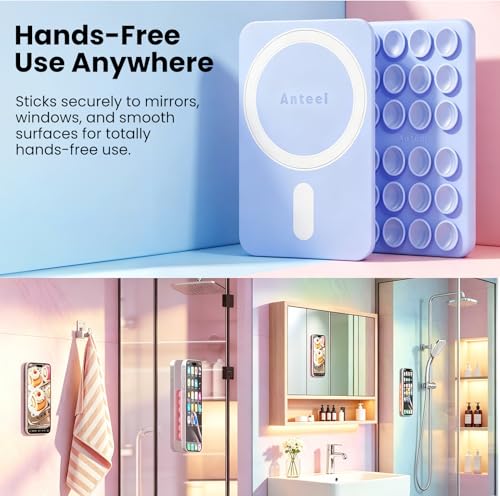 Anteel Magnetic Suction Phone Mount Compatible with MagSafe Case, Removable Silicone Grip Phone Holder for iPhone 14/15/16/17, Hands-Free Selfie/Video for TikTok Creator/Influencer (Baby Blue) - color: Baby Blue