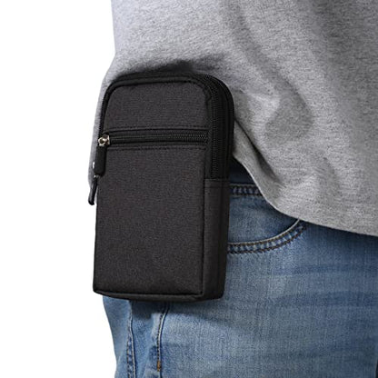 Men's Cell Phone Waist Bag Vertical, Cellphone Belt Loop Holster, Outdoor Sport Travel Nylon Small Mobile Phone Pouch Smartphone Waist Bag with Carabiner Hook Pen Holder Zipper Handbag Carrying Case - color: Black