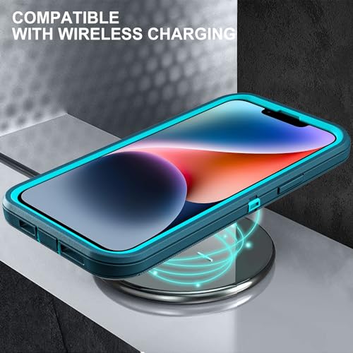 YKHJKLEC Military Grade 3 in 1 Heavy Duty Case for iPhone 13/14 - Shockproof, Drop Proof, Dust Proof With 2Pcs Tempered Glass Screen Protector (Blue/Turquoise) - color: Blue/Turquoise
