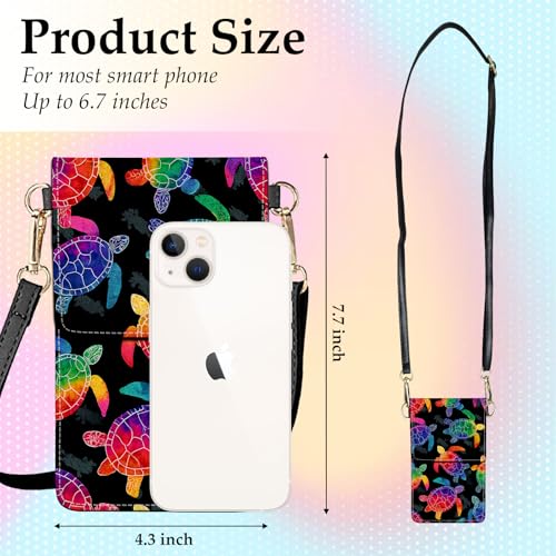 Small Crossbody Bags for Women Touchscreen Cell Phone Bag Cross Body Purses with adjustable Strap,Gifts For Teenage Girls - color: Rainbow Turtle