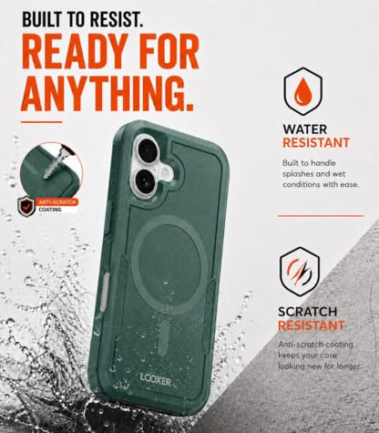 LOOXER® Heavy Duty Rugged Magnetic Case for iPhone 17 (6.3”) | Military Grade Shockproof Protection,MagSafe Compatible+ Tempered Glass Included (Green, 17) - color: Green, size: 17