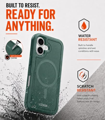 LOOXER® Heavy Duty Rugged Magnetic Case for iPhone 17 (6.3”) | Military Grade Shockproof Protection,MagSafe Compatible+ Tempered Glass Included (Green, 17) - color: Green, size: 17