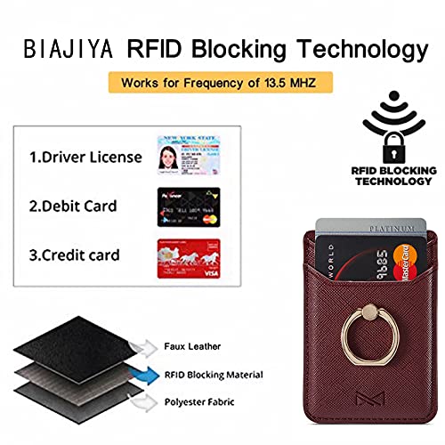 Card Holder for Phone Case 2Pc, RFID Leather Phone Wallet with Ring | Phone Wallet Stick On Back Of Phone Case.Credit Card/ID/Pocket Phone Card Holder for iPhone Andriod. Viewing Freely - color: DarkGreen+Red